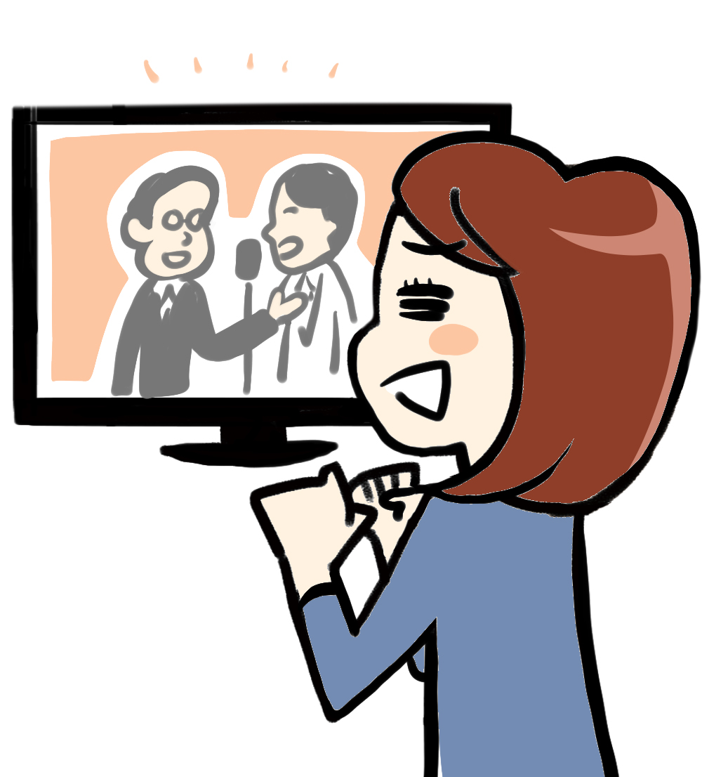 バラエティー番組を観る母親のイメージイラスト